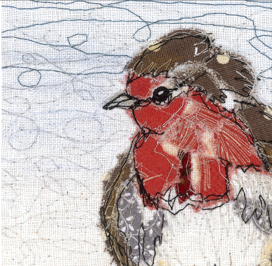 Rustic Robber Robin Embroidery Art Card