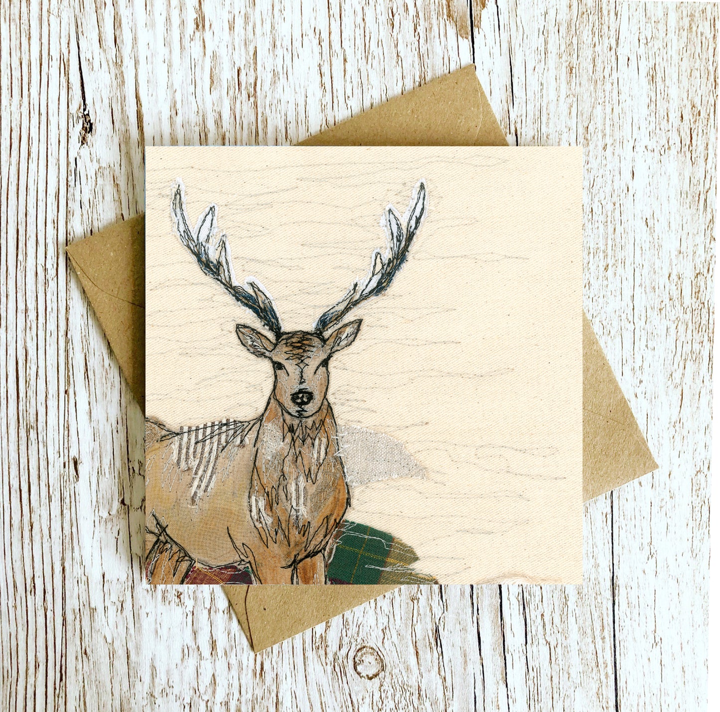 Staggering Stitch Stag Embroidery Art Card